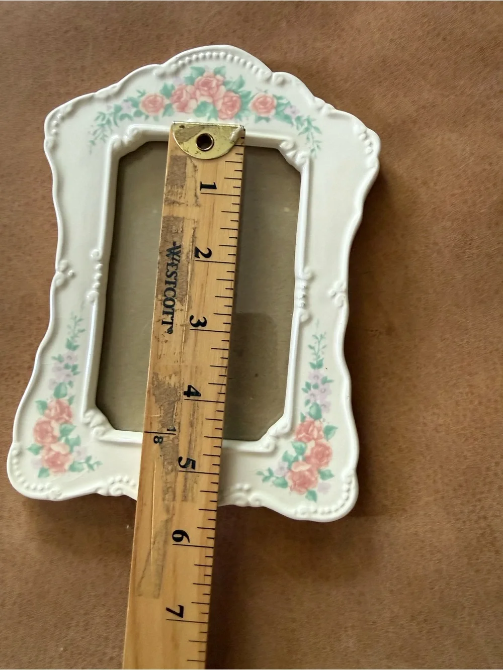 Vintage Ceramic Floral Pic Frame White Pink Green Tabletop Coquette Cottagecore